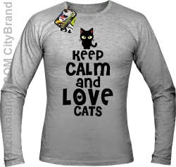 Keep calm and Love Cats Czarny Kot Filuś - Longsleeve męski melanż 