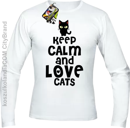 Keep calm and Love Cats Czarny Kot Filuś - Longsleeve męski biały 