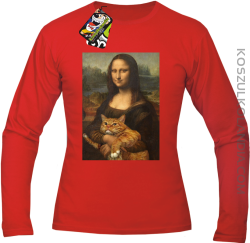 Mona Lisa z kotem - Longsleeve męski czerwony 