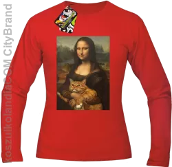 Mona Lisa z kotem - Longsleeve męski czerwony 