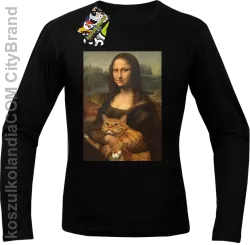 Mona Lisa z kotem - Longsleeve męski czarny 