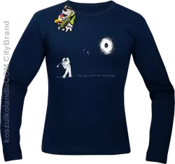 ﻿Astro Golfista na księżycu - Longsleeve męski GRANATOWY 