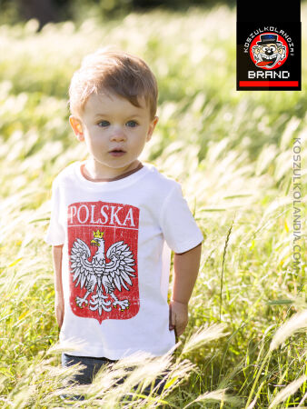 Polska Duży Herb Cracked + możliwość dodruku imienia i cyfry na tyle koszulki  - Koszulka dziecięca