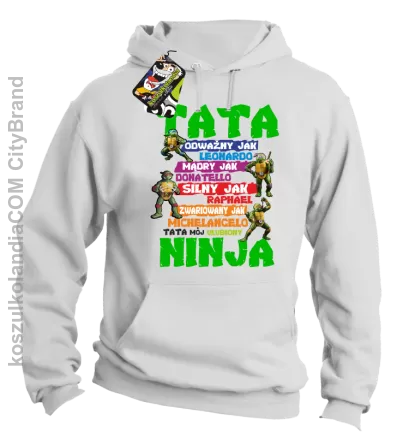 Tata Odważny jak Leonardo Żółwie NINJA Turtles - Bluza męska z kapturem biała 