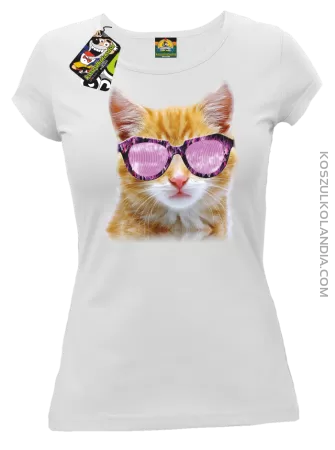 Kot Złociak w różowych okularach - koszulka damska