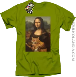 Mona Lisa z kotem - Koszulka męska kiwi 