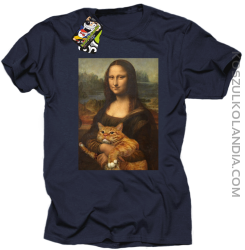 Mona Lisa z kotem - Koszulka męska granat