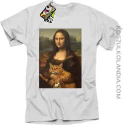 Mona Lisa z kotem - Koszulka męska biała 