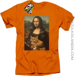 Mona Lisa z kotem - Koszulka męska pomarańcz 