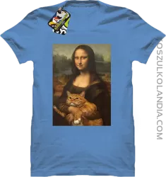 Mona Lisa z kotem - Koszulka męska błękit 