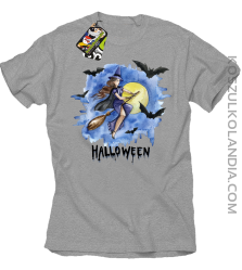 Halloween Latająca Czarodziejka na miotle - koszulka męska melanż 