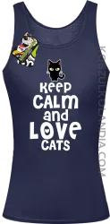 Keep calm and Love Cats Czarny Kot Filuś - Top damski granat