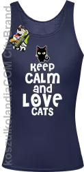 Keep calm and Love Cats Czarny Kot Filuś - Top damski granat