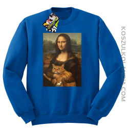 Mona Lisa z kotem - Bluza męska standard bez kaptura niebieska 