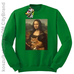 Mona Lisa z kotem - Bluza męska standard bez kaptura zielona 