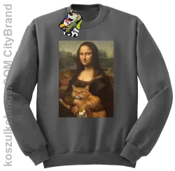 Mona Lisa z kotem - Bluza męska standard bez kaptura szara 