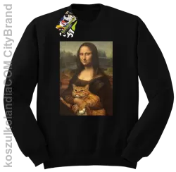 Mona Lisa z kotem - Bluza męska standard bez kaptura czarna 