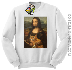 Mona Lisa z kotem - Bluza męska standard bez kaptura biała 