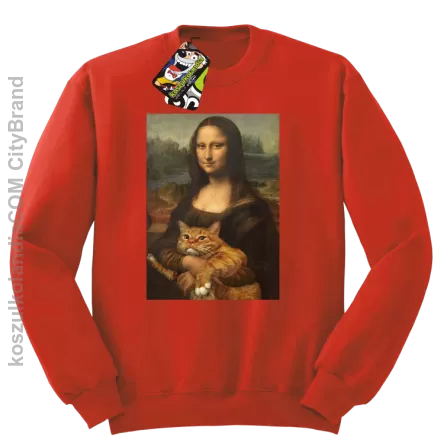 Mona Lisa z kotem - Bluza męska standard bez kaptura czerwona 