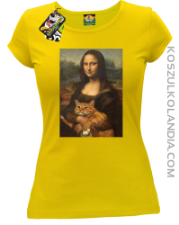 Mona Lisa z kotem - koszulka damska żółta 