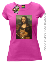 Mona Lisa z kotem - koszulka damska fuchsia 