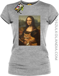 Mona Lisa z kotem - koszulka damska melanż 