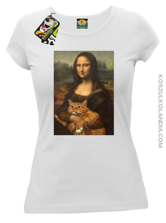 Mona Lisa z kotem - koszulka damska biała 