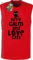 Keep calm and Love Cats Czarny Kot Filuś - Bezrękawnik męski czerwony 