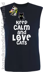 Keep calm and Love Cats Czarny Kot Filuś - Bezrękawnik męski granat