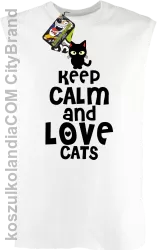 Keep calm and Love Cats Czarny Kot Filuś - Bezrękawnik męski biały 