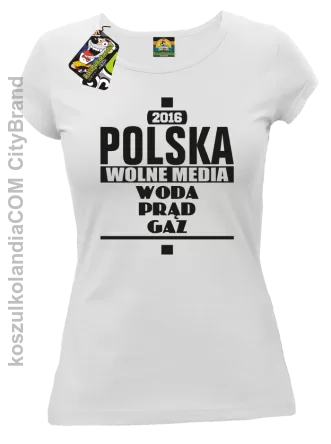 POLSKA WOLNE MEDIA WODA PRĄD GAZ - Koszulka Damska - biały