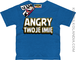 Angry + Twoje imię - koszulka dziecięca z nadrukiem - niebieski