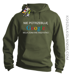 Nie potrzebuję Google moja żona wie wszystko - Bluza z kapturem khaki