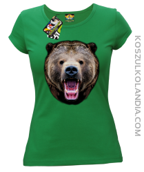 Miś Grizzly Real Foto - Koszulka Damska - Zielony