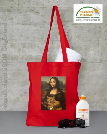 Mona Lisa z kotem - Torba EKO czerwona 