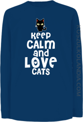 Keep calm and Love Cats Czarny Kot Filuś - Longsleeve dziecięcy niebieski