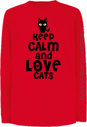 Keep calm and Love Cats Czarny Kot Filuś - Longsleeve dziecięcy czerwony 