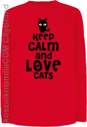 Keep calm and Love Cats Czarny Kot Filuś - Longsleeve dziecięcy czerwony 