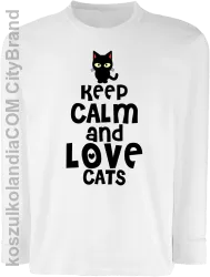 Keep calm and Love Cats Czarny Kot Filuś - Longsleeve dziecięcy biały 