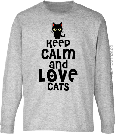 Keep calm and Love Cats Czarny Kot Filuś - Longsleeve dziecięcy melanż 