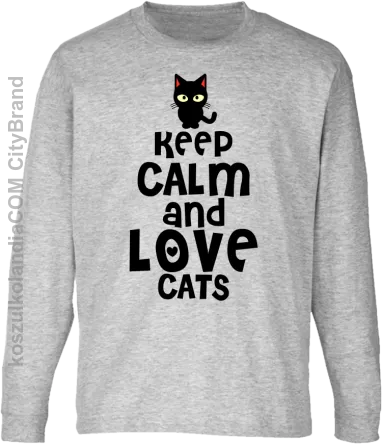 Keep calm and Love Cats Czarny Kot Filuś - Longsleeve dziecięcy melanż 