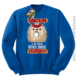 Sarcasm is my natural defence against stupidity - bluza męska bez kaptura niebieska