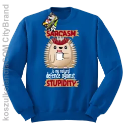 Sarcasm is my natural defence against stupidity - bluza męska bez kaptura niebieska