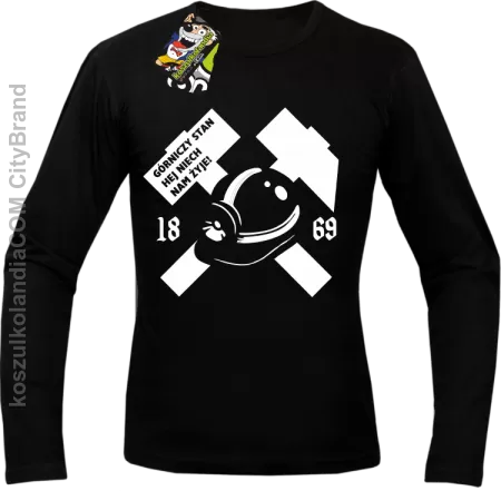 GÓRNICZY STAN NIECH ŻYJE NAM SYMBOL Z KASKIEM - Longsleeve męski z nadrukiem