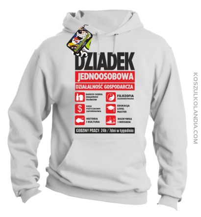 DZIADEK - Jednoosobowa działalność gospodarcza - bluza z kapturem męska - Biały