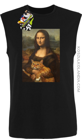 Mona Lisa z kotem - Bezrękawnik męski czarny 
