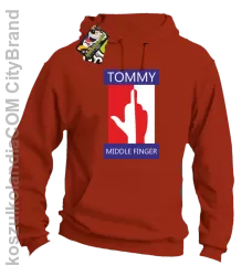 Tommy Middle Finger - Bluza męska z kapturem pomarańcz 