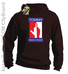 Tommy Middle Finger - Bluza męska z kapturem brąz 