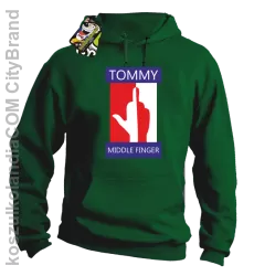 Tommy Middle Finger - Bluza męska z kapturem zielona 
