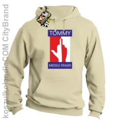 Tommy Middle Finger - Bluza męska z kapturem beżowa 